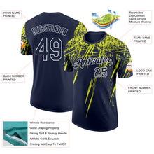 Load image into Gallery viewer, Custom Navy Neon Yellow-White Distressed Scratch Brush Stroke Performance T-Shirt
