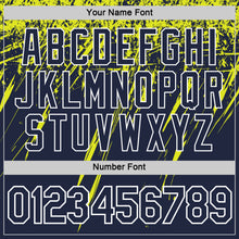 Load image into Gallery viewer, Custom Navy Neon Yellow-White Distressed Scratch Brush Stroke Performance T-Shirt

