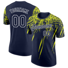 Load image into Gallery viewer, Custom Navy Neon Yellow-White Distressed Scratch Brush Stroke Performance T-Shirt

