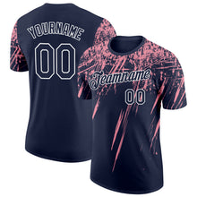 Load image into Gallery viewer, Custom Navy Medium Pink-White Distressed Scratch Brush Stroke Performance T-Shirt
