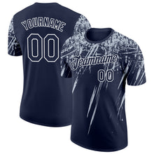 Load image into Gallery viewer, Custom Navy Silver-White Distressed Scratch Brush Stroke Performance T-Shirt
