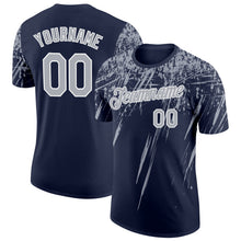 Load image into Gallery viewer, Custom Navy Gray-White Distressed Scratch Brush Stroke Performance T-Shirt
