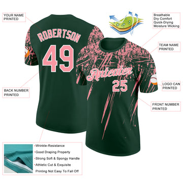 Custom Green Medium Pink-White Distressed Scratch Brush Stroke Performance T-Shirt