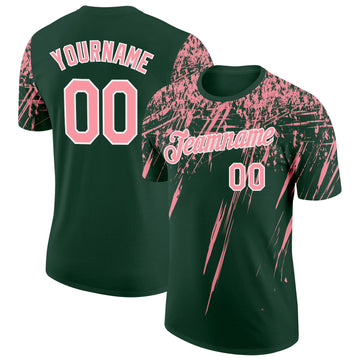 Custom Green Medium Pink-White Distressed Scratch Brush Stroke Performance T-Shirt