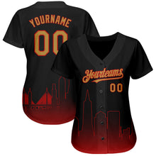 Load image into Gallery viewer, Custom Black Old Gold-Red 3D San Francisco City Edition Fade Fashion Authentic Baseball Jersey
