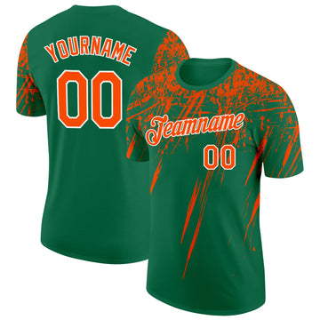 Custom Kelly Green Orange-White Distressed Scratch Brush Stroke Performance T-Shirt