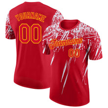 Laden Sie das Bild in den Galerie-Viewer, Custom Red White-Yellow Distressed Scratch Brush Stroke Performance T-Shirt
