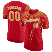 Charger l'image dans la galerie, Custom Red Old Gold-White Distressed Scratch Brush Stroke Performance T-Shirt

