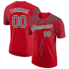 Загрузить изображение в средство просмотра галереи, Custom Red Steel Gray-White Distressed Scratch Brush Stroke Performance T-Shirt
