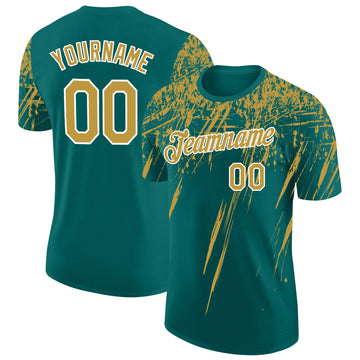 Custom Teal Old Gold-White Distressed Scratch Brush Stroke Performance T-Shirt