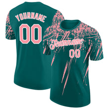 Laden Sie das Bild in den Galerie-Viewer, Custom Teal Medium Pink-White Distressed Scratch Brush Stroke Performance T-Shirt
