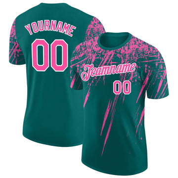 Custom Teal Pink-White Distressed Scratch Brush Stroke Performance T-Shirt