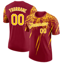Загрузить изображение в средство просмотра галереи, Custom Crimson Yellow-White Distressed Scratch Brush Stroke Performance T-Shirt
