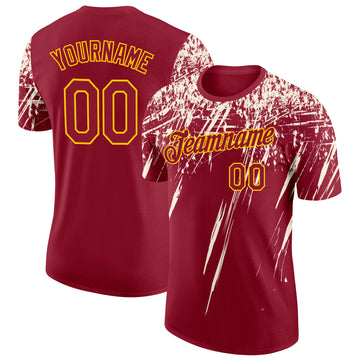 Custom Crimson Cream-Yellow Distressed Scratch Brush Stroke Performance T-Shirt