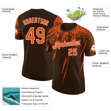 Custom Brown Orange-White Distressed Scratch Brush Stroke Performance T-Shirt