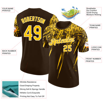 Custom Brown Yellow-White Distressed Scratch Brush Stroke Performance T-Shirt