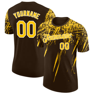 Custom Brown Yellow-White Distressed Scratch Brush Stroke Performance T-Shirt