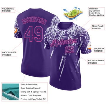 Custom Purple White-Pink Distressed Scratch Brush Stroke Performance T-Shirt