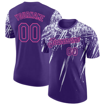 Custom Purple White-Pink Distressed Scratch Brush Stroke Performance T-Shirt