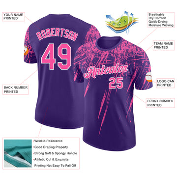 Custom Purple Pink-White Distressed Scratch Brush Stroke Performance T-Shirt