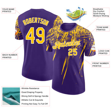 Custom Purple Yellow-White Distressed Scratch Brush Stroke Performance T-Shirt