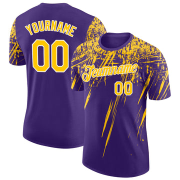 Custom Purple Yellow-White Distressed Scratch Brush Stroke Performance T-Shirt