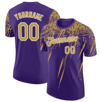 Custom Purple Old Gold-White Distressed Scratch Brush Stroke Performance T-Shirt