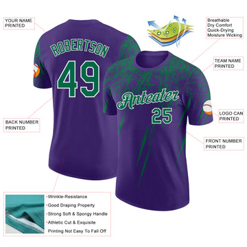 Custom Purple Kelly Green-White Distressed Scratch Brush Stroke Performance T-Shirt