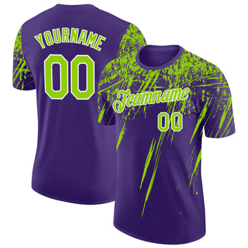 Custom Purple Neon Green-White Distressed Scratch Brush Stroke Performance T-Shirt