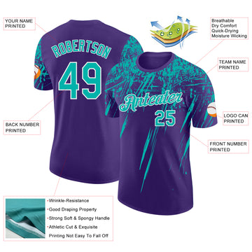 Custom Purple Aqua-White Distressed Scratch Brush Stroke Performance T-Shirt