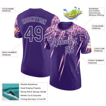 Custom Purple Light Pink-White Distressed Scratch Brush Stroke Performance T-Shirt