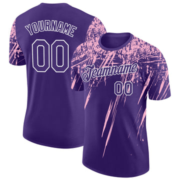 Custom Purple Light Pink-White Distressed Scratch Brush Stroke Performance T-Shirt