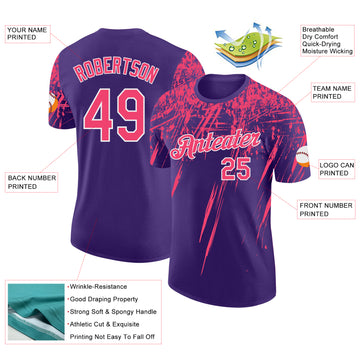 Custom Purple Neon Pink-White Distressed Scratch Brush Stroke Performance T-Shirt