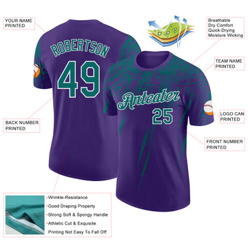 Custom Purple Teal-White Distressed Scratch Brush Stroke Performance T-Shirt