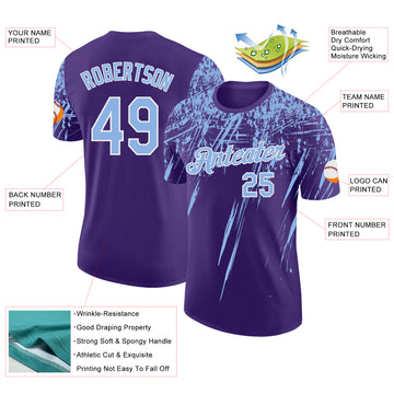 Custom Purple Light Blue-White Distressed Scratch Brush Stroke Performance T-Shirt