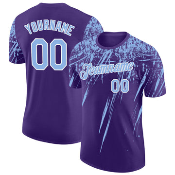Custom Purple Light Blue-White Distressed Scratch Brush Stroke Performance T-Shirt