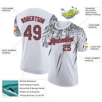 Custom White Steel Gray-Red Distressed Scratch Brush Stroke Performance T-Shirt