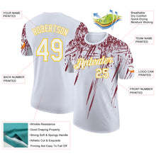 Laden Sie das Bild in den Galerie-Viewer, Custom White Burgundy-Yellow Distressed Scratch Brush Stroke Performance T-Shirt
