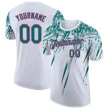 Charger l'image dans la galerie, Custom White Teal-Pink Distressed Scratch Brush Stroke Performance T-Shirt

