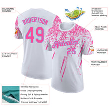 Laden Sie das Bild in den Galerie-Viewer, Custom White Pink-Light Blue Distressed Scratch Brush Stroke Performance T-Shirt
