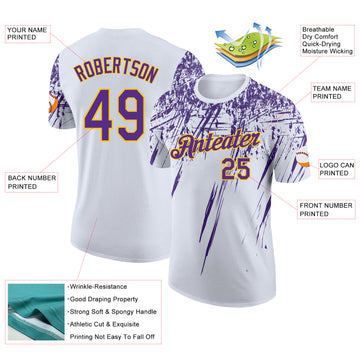 Custom White Purple-Yellow Distressed Scratch Brush Stroke Performance T-Shirt