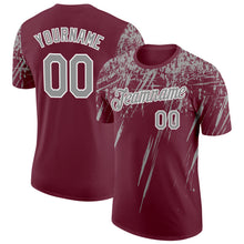 Laden Sie das Bild in den Galerie-Viewer, Custom Burgundy Gray-White Distressed Scratch Brush Stroke Performance T-Shirt
