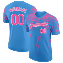 Загрузить изображение в средство просмотра галереи, Custom Powder Blue Pink-White Distressed Scratch Brush Stroke Performance T-Shirt
