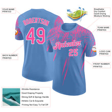 Laden Sie das Bild in den Galerie-Viewer, Custom Light Blue Pink-White Distressed Scratch Brush Stroke Performance T-Shirt
