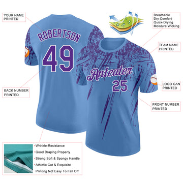 Custom Light Blue Purple-White Distressed Scratch Brush Stroke Performance T-Shirt