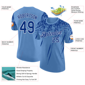 Custom Light Blue Royal-White Distressed Scratch Brush Stroke Performance T-Shirt