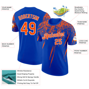 Custom Thunder Blue Orange-White Distressed Scratch Brush Stroke Performance T-Shirt