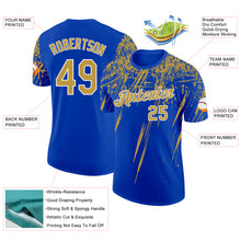 Load image into Gallery viewer, Custom Thunder Blue Old Gold-White Distressed Scratch Brush Stroke Performance T-Shirt
