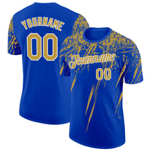 Load image into Gallery viewer, Custom Thunder Blue Old Gold-White Distressed Scratch Brush Stroke Performance T-Shirt
