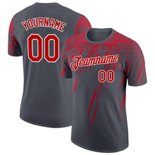 Загрузить изображение в средство просмотра галереи, Custom Steel Gray Red-White Distressed Scratch Brush Stroke Performance T-Shirt
